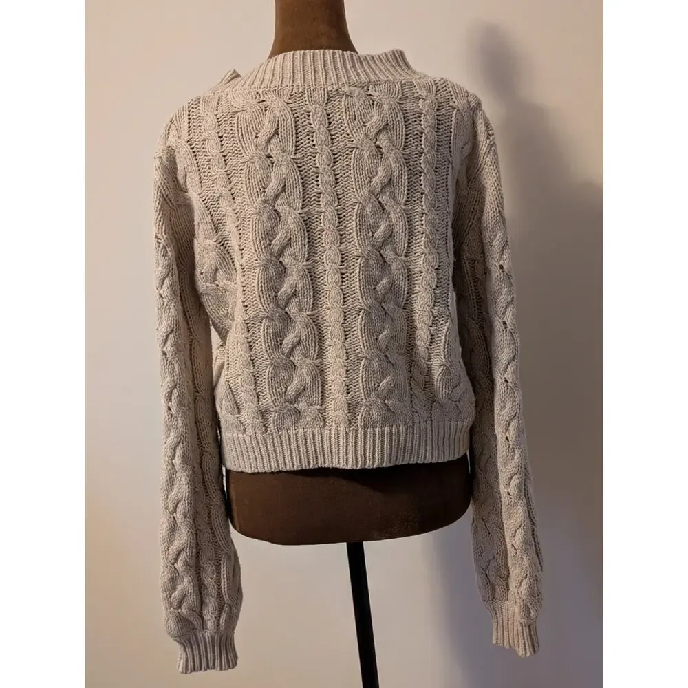 Reformation Annie Cable Knit Cropped Cardigan - Cream - Size Small - Picture 6 of 12